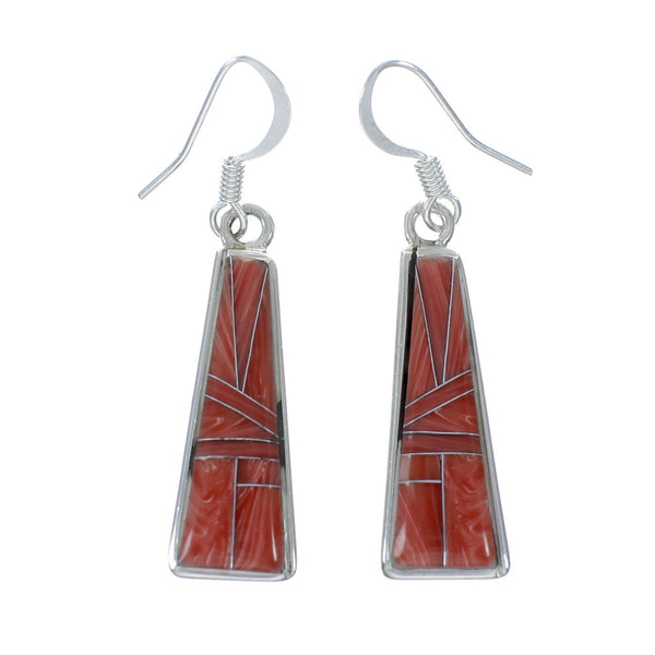 Southwest Red Oyster Shell Inlay Sterling Silver Hook Earrings SN20270